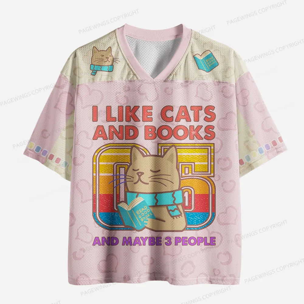 Pagewings I Like Cats And Books And Maybe 3 People Unisex Mesh Jersey