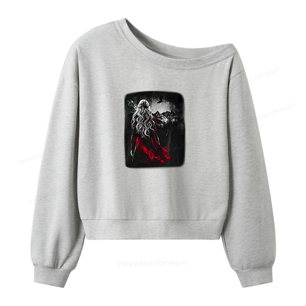 Pagewings Fantasy Bookish Unisex Washed T-shirt Women Off Shoulder Sweatshirt