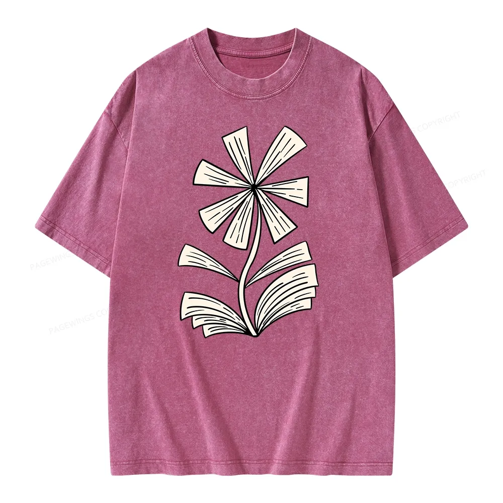 Pagewing Sunflower Made of Books Unisex Washed T-shirt