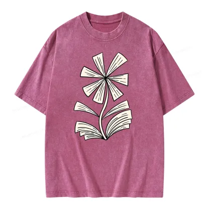 Pagewing Sunflower Made of Books Unisex Washed T-shirt