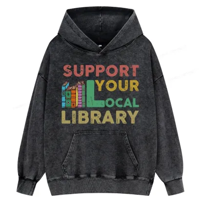 Pagewings Support Your Local Library Unisex Washed Hoodie