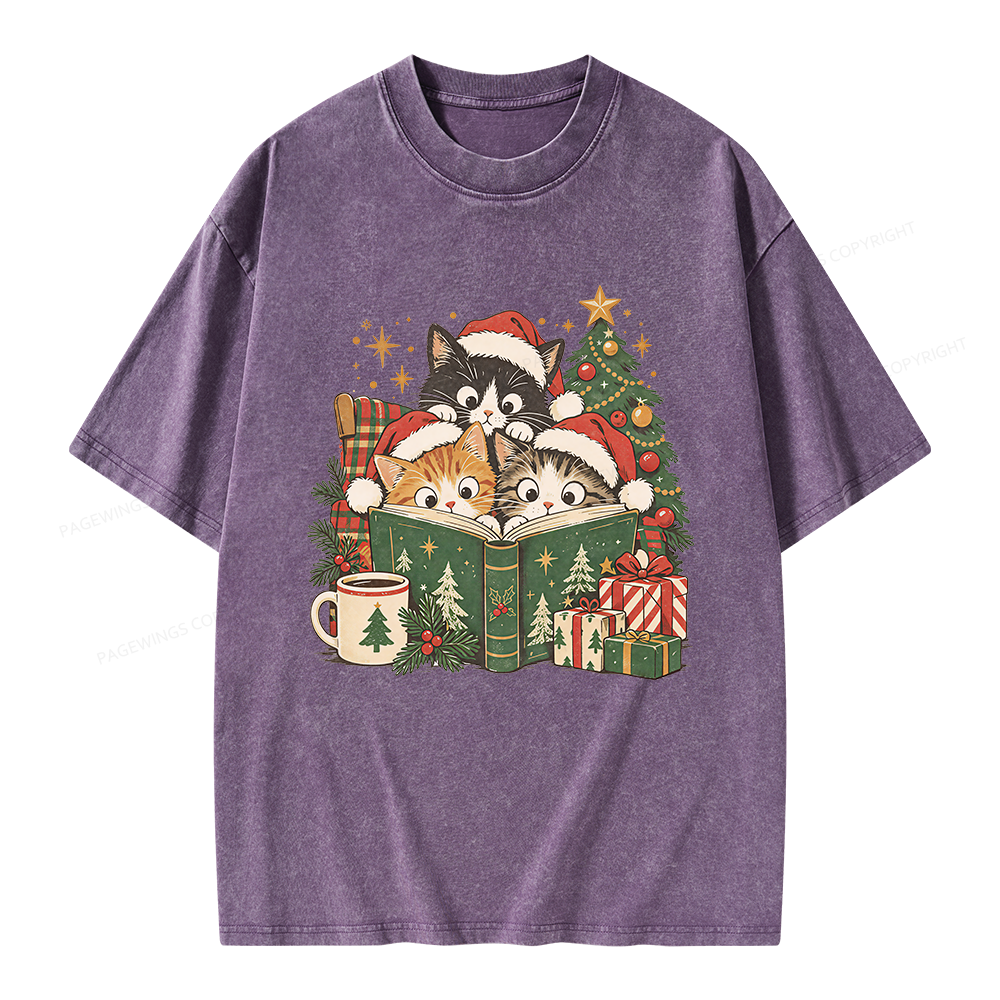 Pagewings Cat Lover Christmas Unisex Washed T-shirt
