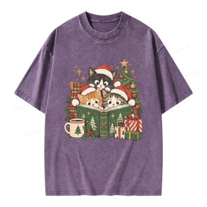 Pagewings Cat Lover Christmas Unisex Washed T-shirt
