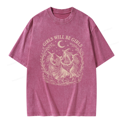 Pagewings Girls Will Be Girls Unisex Washed T-shirt