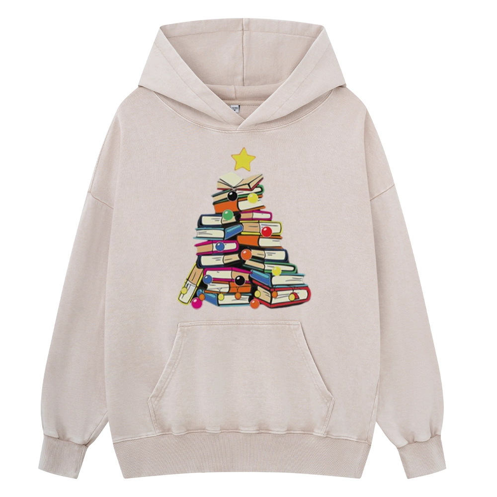 Pagewings Christmas Tree Bookworm Unisex Washed Hoodie