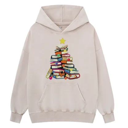 Pagewings Christmas Tree Bookworm Unisex Washed Hoodie