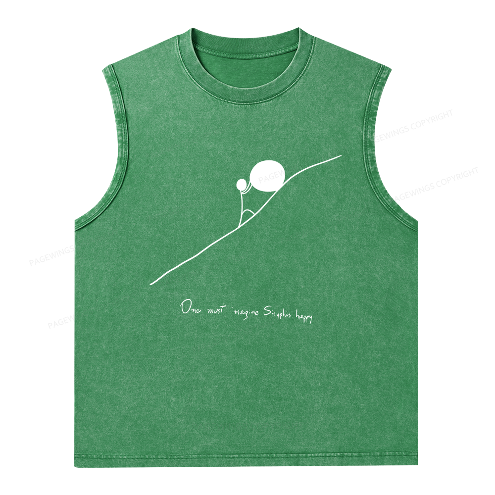 Pagewings One Must Imagine Sisyphus Happy Unisex Washed Tank Top