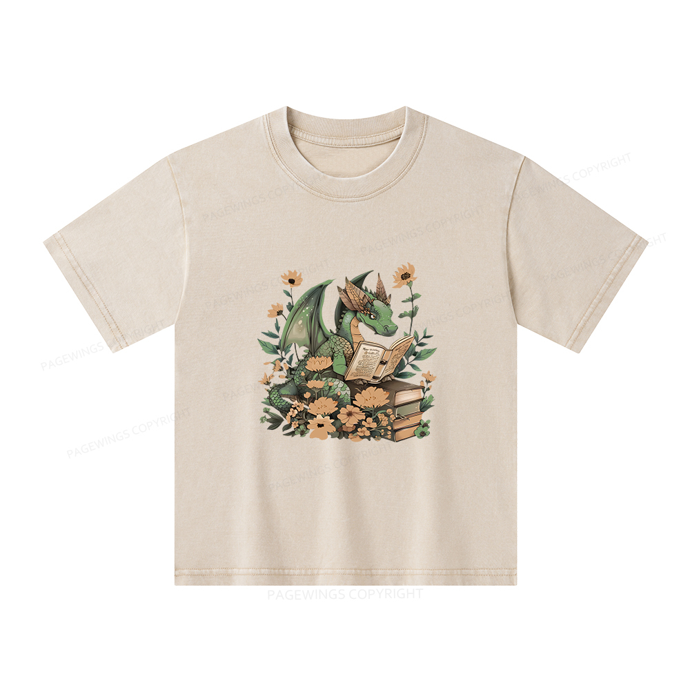 Pagewings Fantasy Book Dragon Unisex Kids Washed T-shirt