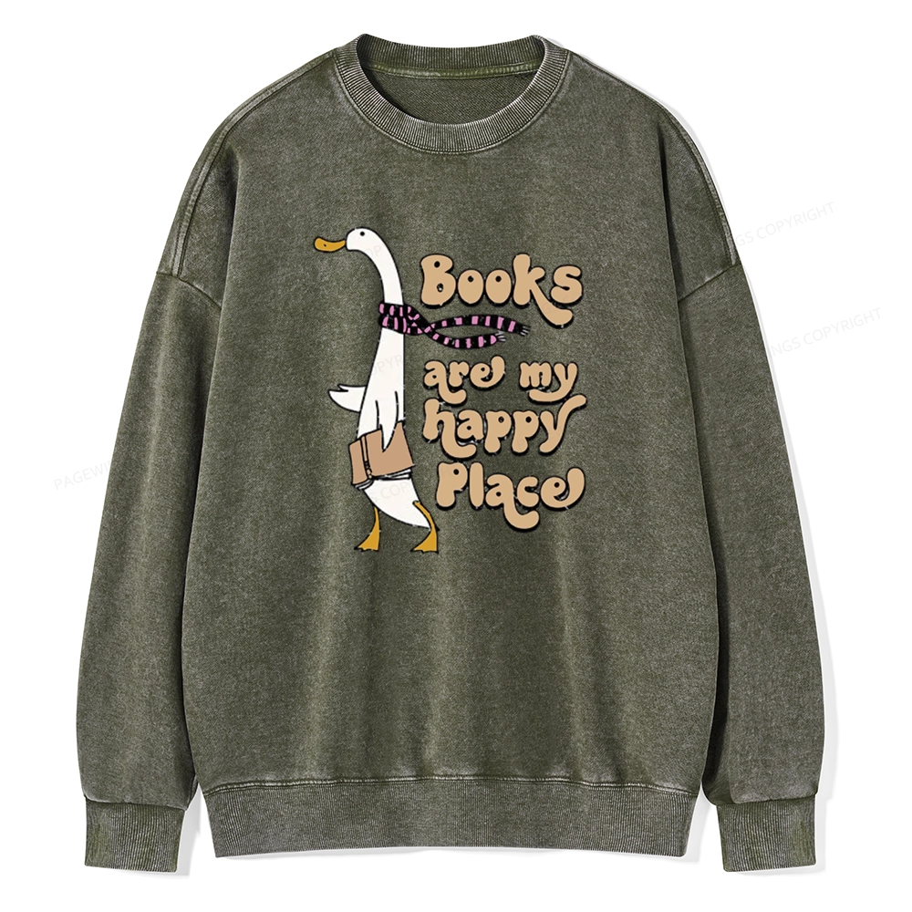 Pagewings Books Are My Happy Place Unisex Washed Sweatshirt