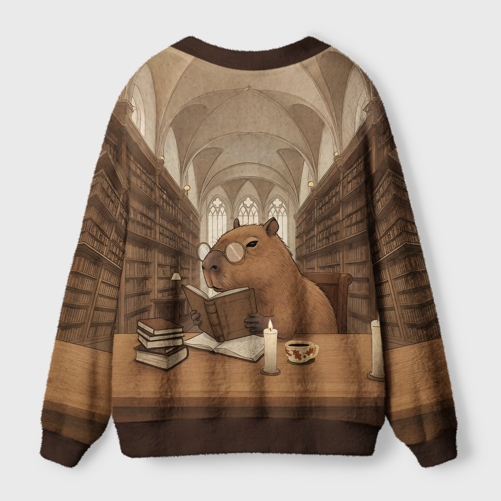 Pagewings Capybara Reading Light Knit Unisex Cardigan Sweaters