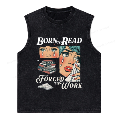Pagewings Born To Read Bookish Unisex Washed Tank Top