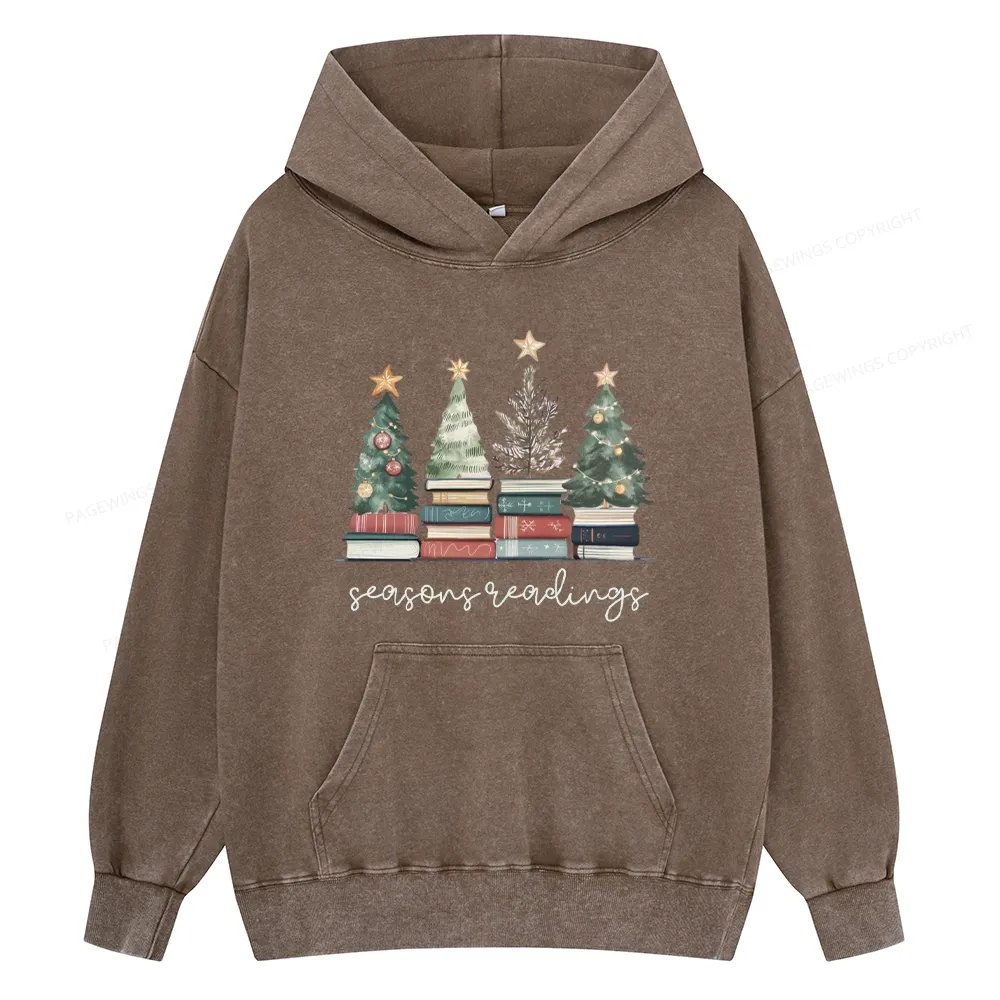 Pagewings Bookish Christmas Unisex Washed Hoodie