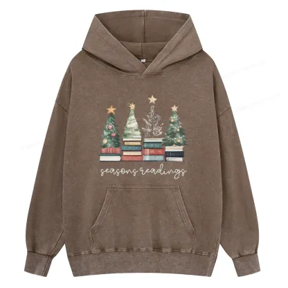 Pagewings Bookish Christmas Unisex Washed Hoodie