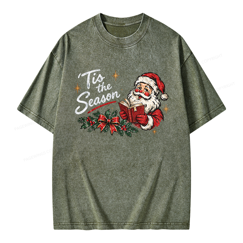 Pagewings Tis The Season Santa Unisex Washed T-shirt
