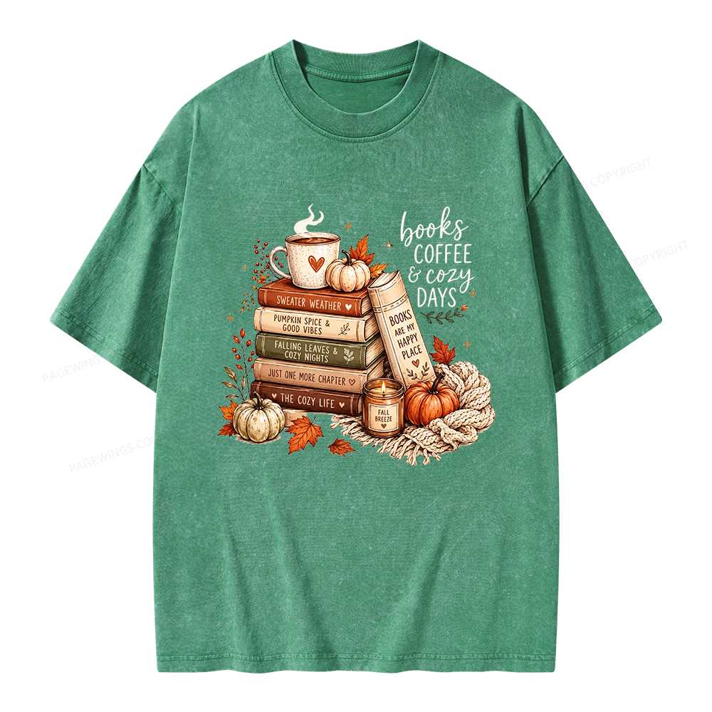 Pagewings Fall Bookish Unisex Washed T-shirt