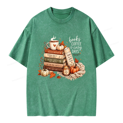 Pagewings Fall Bookish Unisex Washed T-shirt