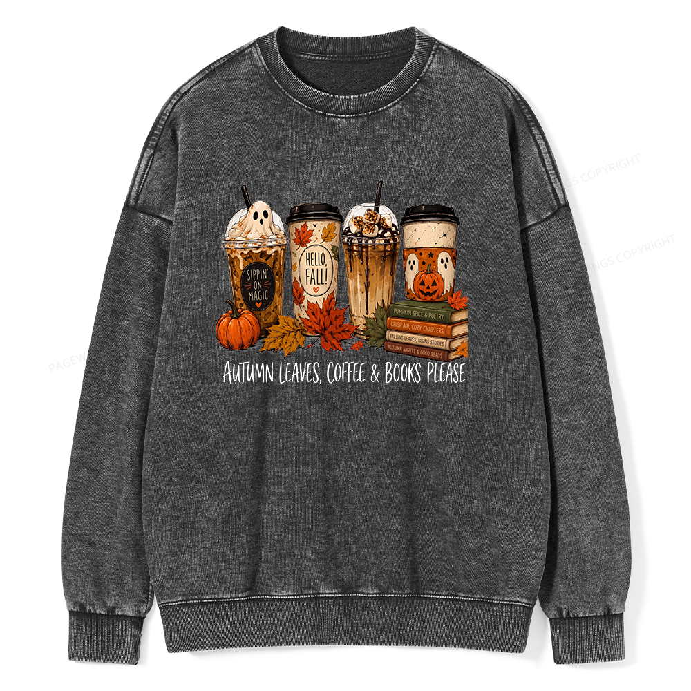 Pagewings Halloween Coffee Books Unisex Washed Sweatshirt