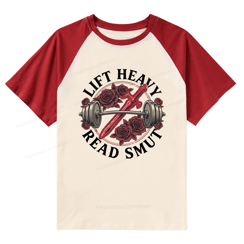 Pagewings Lift Heavy Read Smut Raglan T-shirt