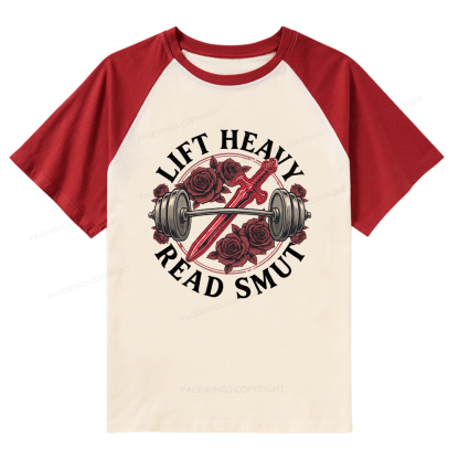 Pagewings Lift Heavy Read Smut Raglan T-shirt