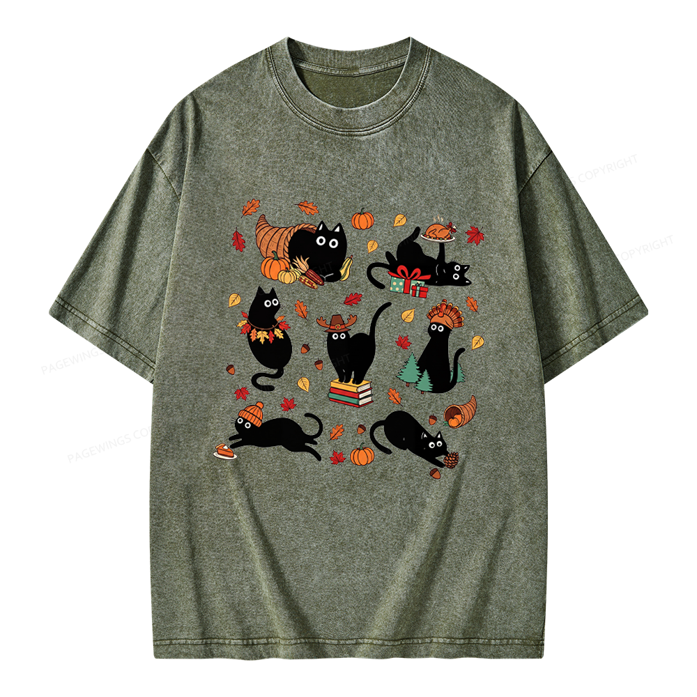 Pagewings Thanksgiving Cat Unisex Washed T-shirt