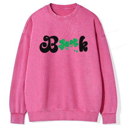 Shamrock Book St Patricks Day Unisex Washed Sweatshirt