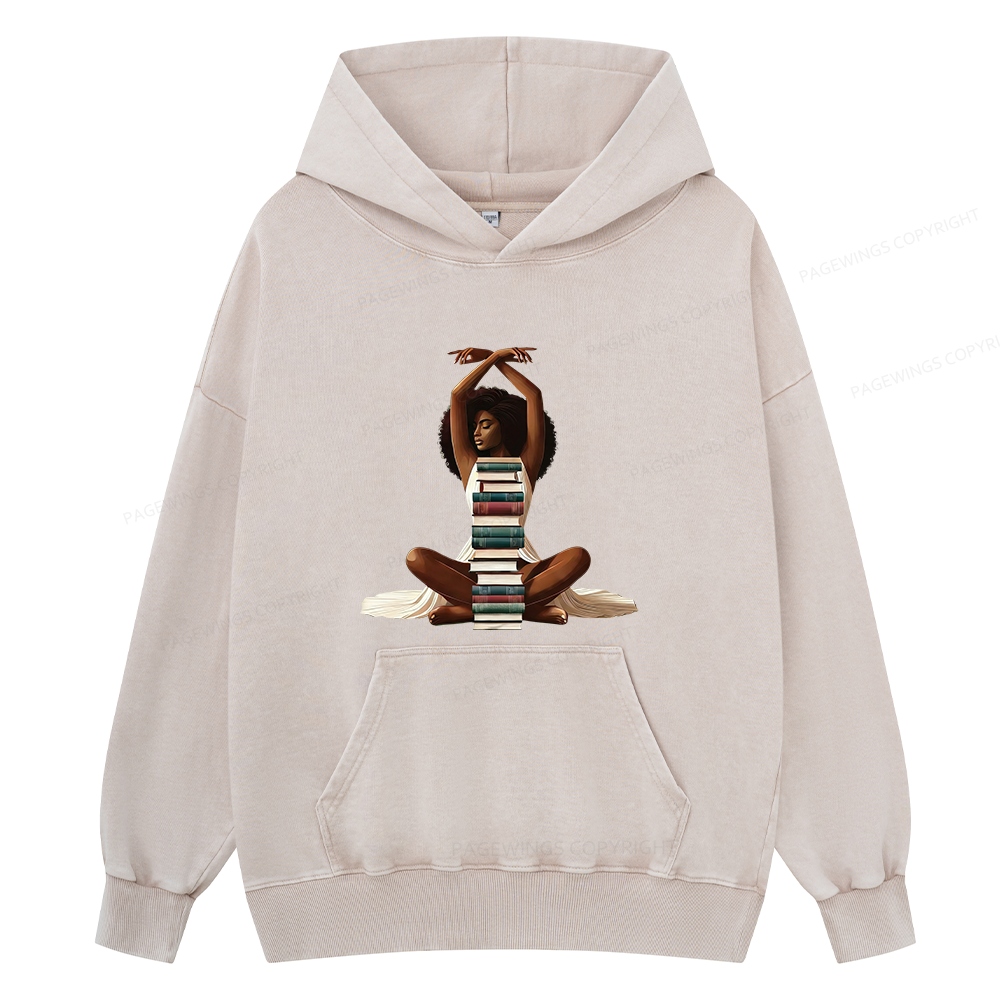 Pagewings Black Girl Reading Unisex Washed Hoodie