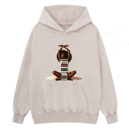 Pagewings Black Girl Reading Unisex Washed Hoodie
