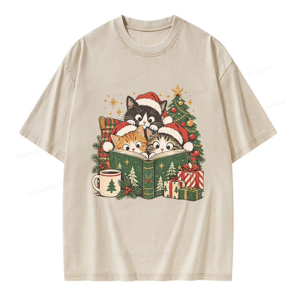 Pagewings Cat Lover Christmas Unisex Washed T-shirt