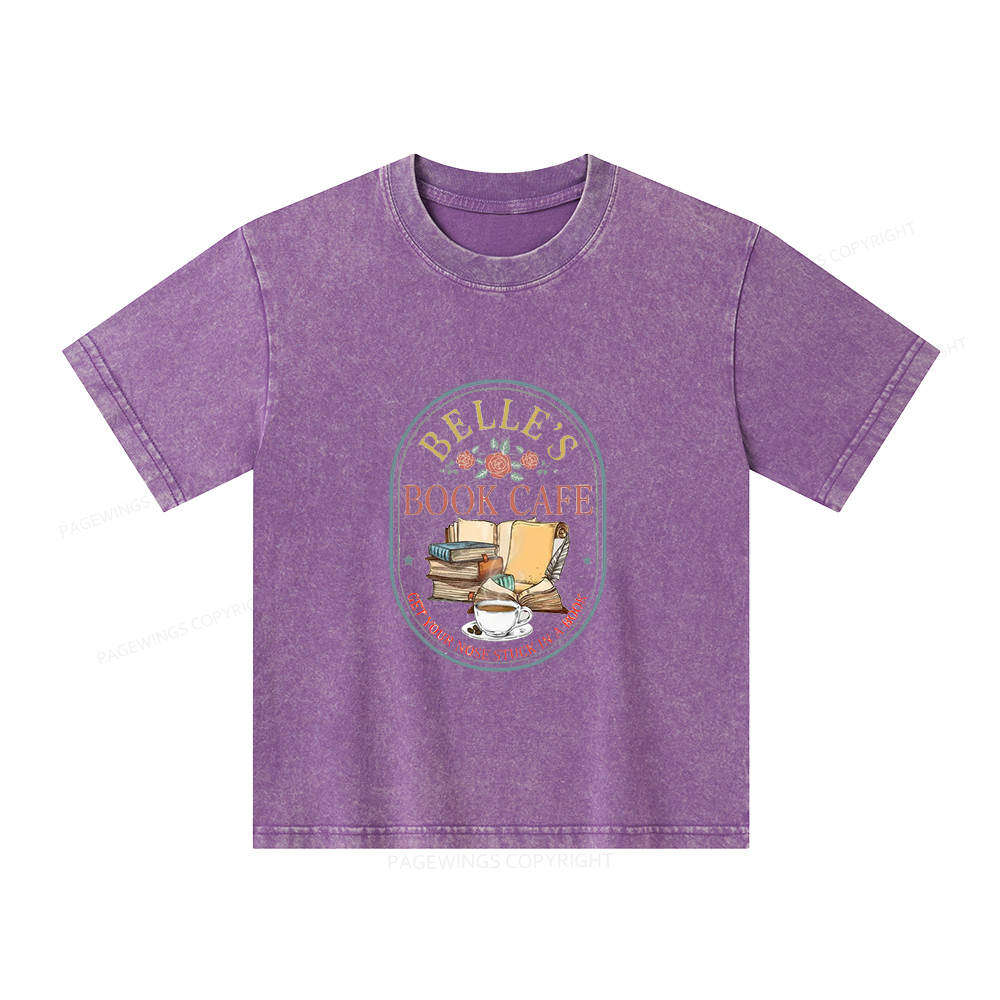 Pagewings Belles Book Cafe Unisex Kids Washed T-shirt