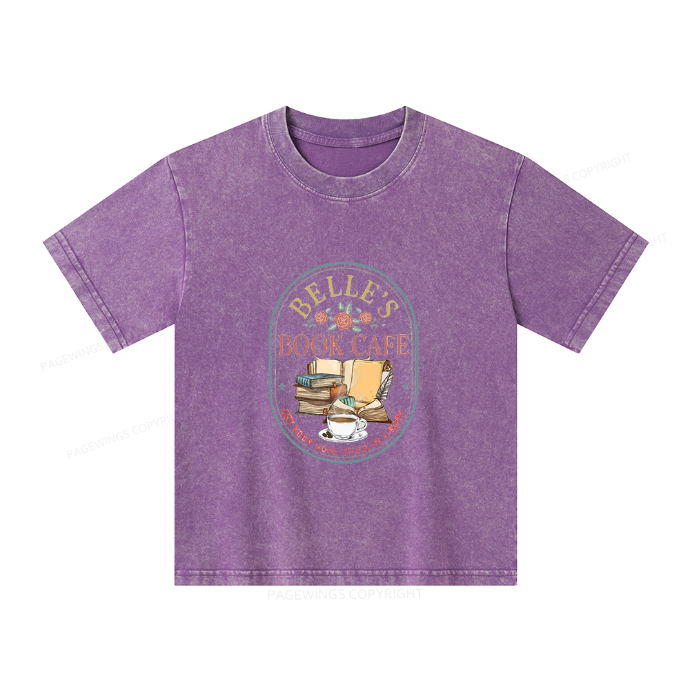 Pagewings Belles Book Cafe Unisex Kids Washed T-shirt