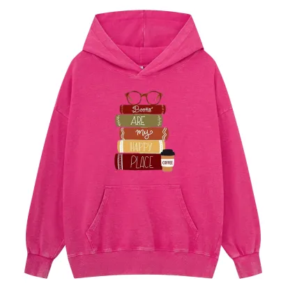 Pagewings Books are My Happy Place Unisex Washed Hoodie