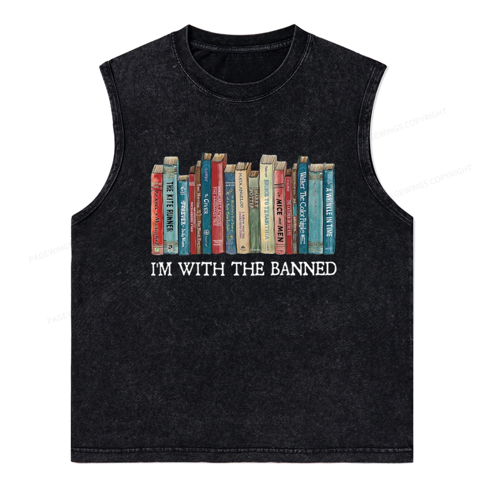 Pagewings I'm With The Banned Unisex Washed Tank Top