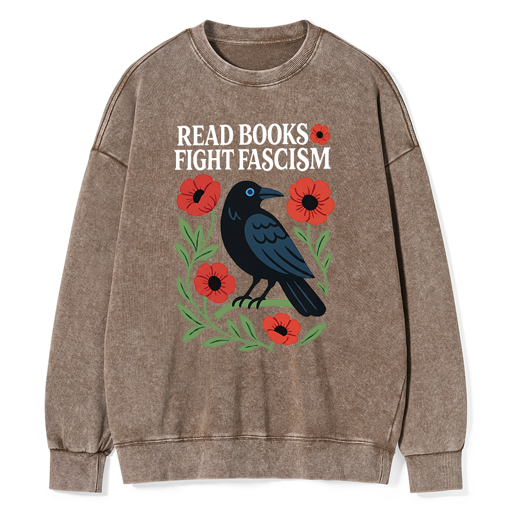 Pagewings Read Books Fight Fascism Unisex Washed Sweatshirt