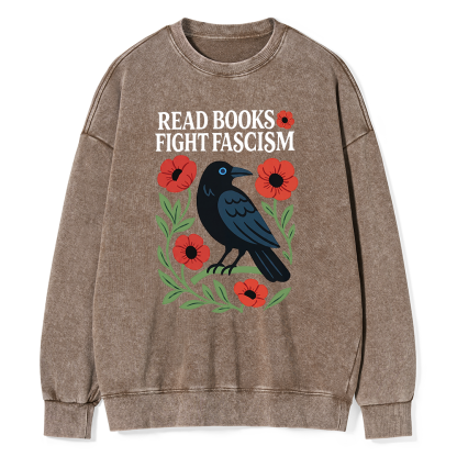 Pagewings Read Books Fight Fascism Unisex Washed Sweatshirt