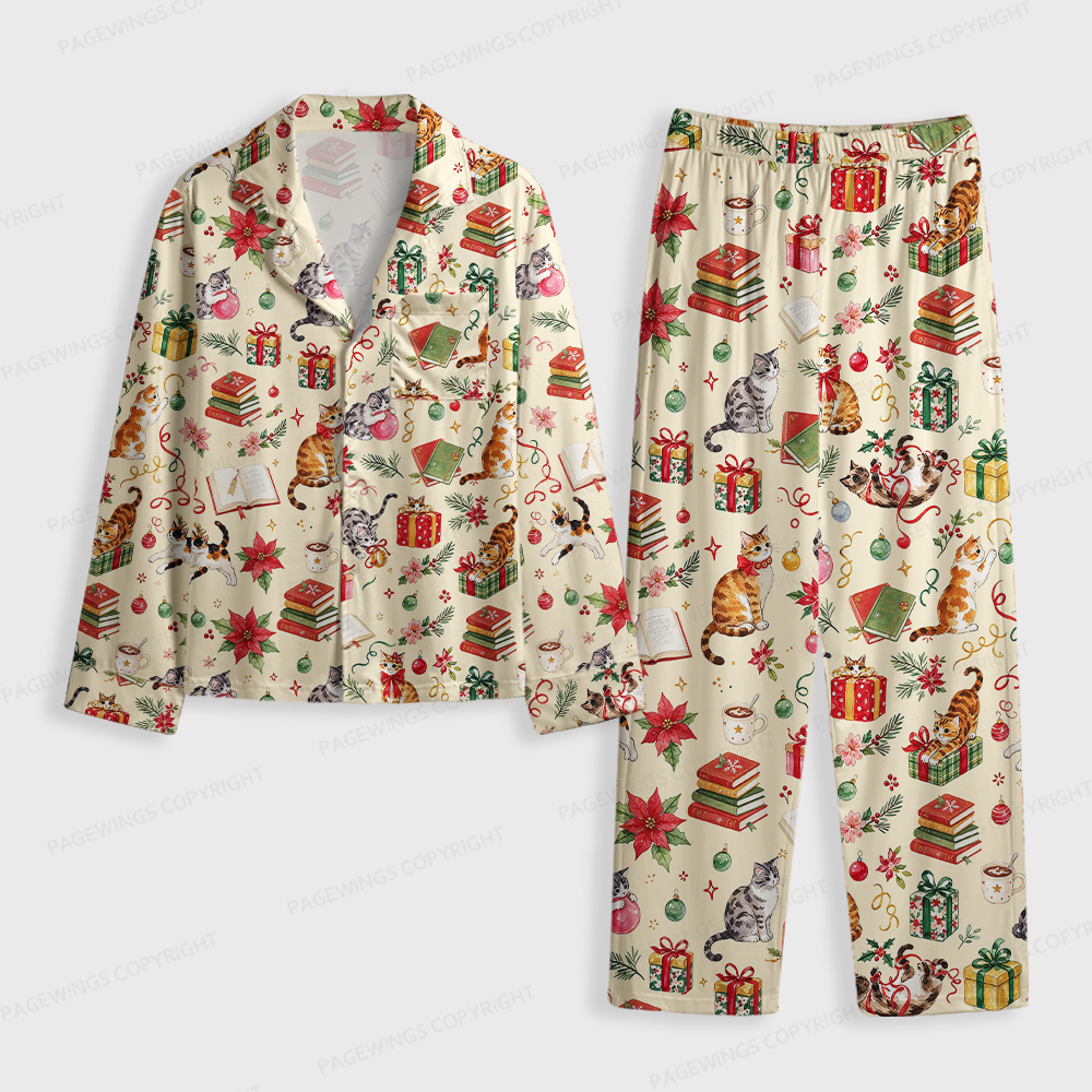 Pagewings Christmas Reading Unisex Button-Up Pajama Set