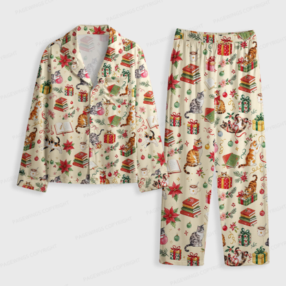 Pagewings Christmas Reading Unisex Button-Up Pajama Set