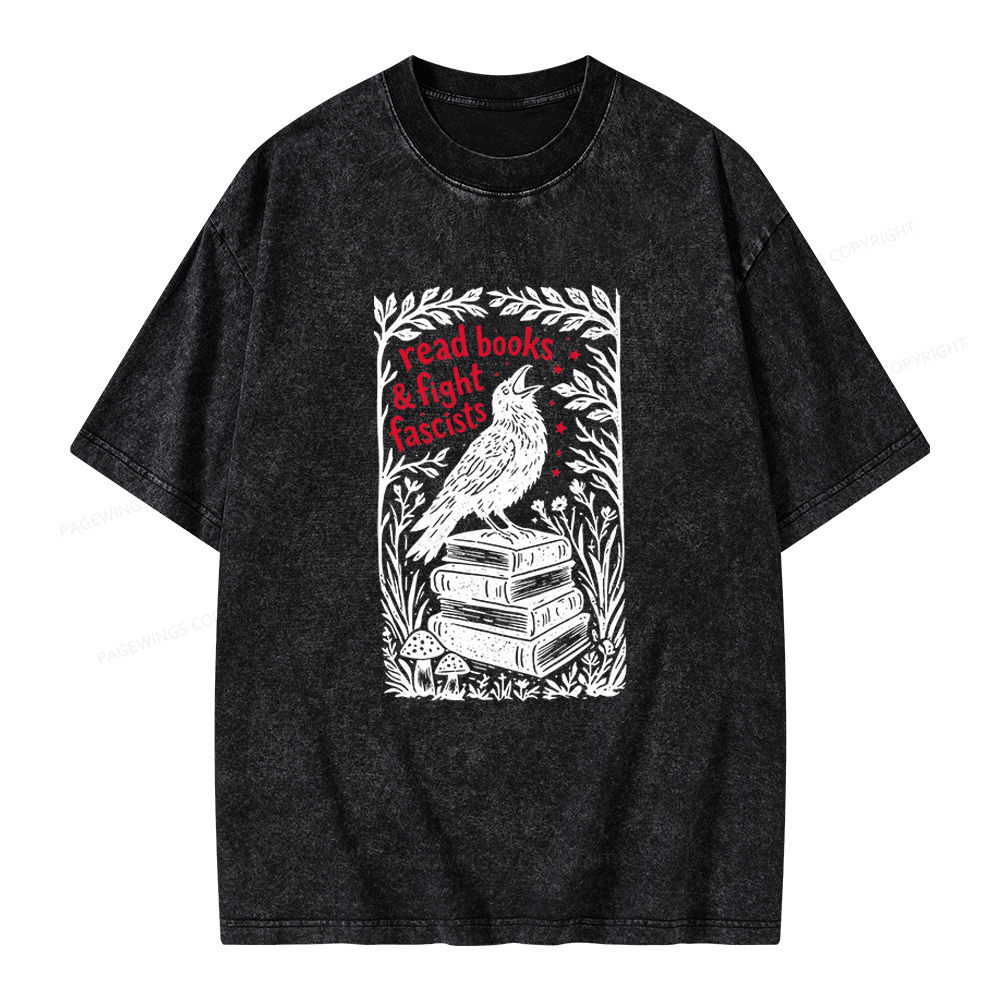 Pagewings Read Books Fight Fascists Unisex Washed T-shirt