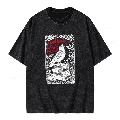 Pagewings Read Books Fight Fascists Unisex Washed T-shirt