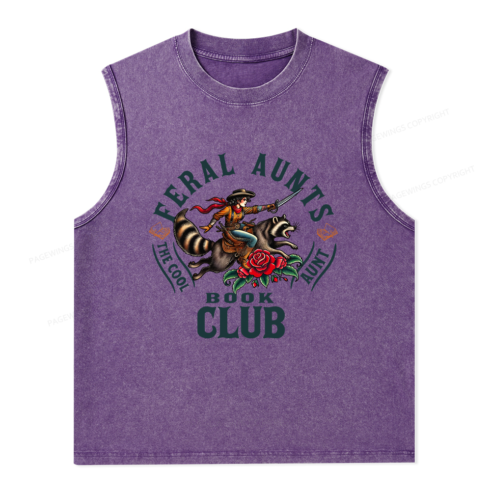 Pagewings Feral Aunt Social Book Club Washed Tank Top