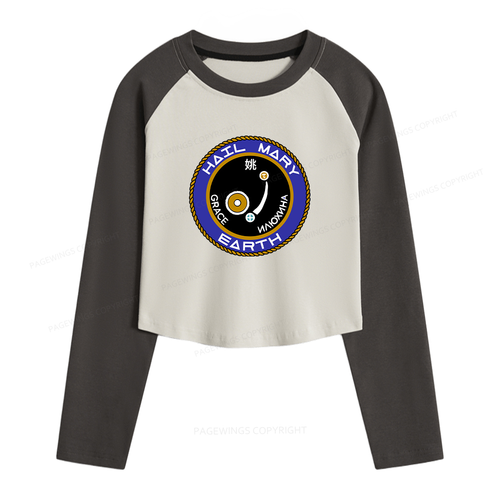 Pagewings Mission Patch Women Long Sleeve Crop Raglan T-shirt