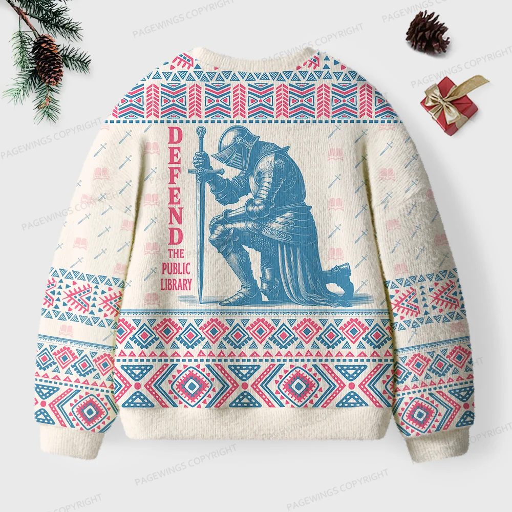 Pagewings Defend The Public Library Unisex Ugly Knit Sweatshirt
