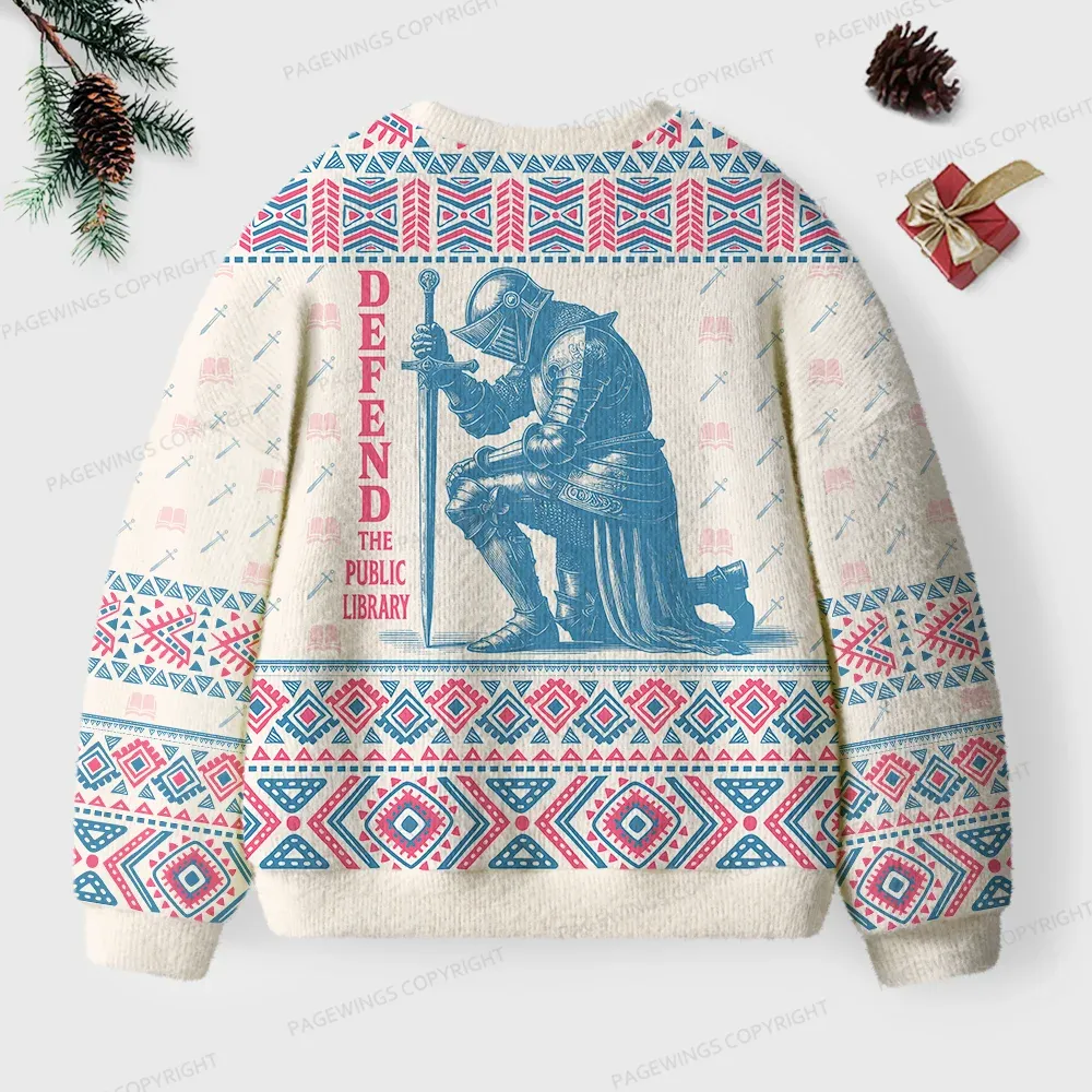 Pagewings Defend The Public Library Unisex Ugly Knit Sweatshirt