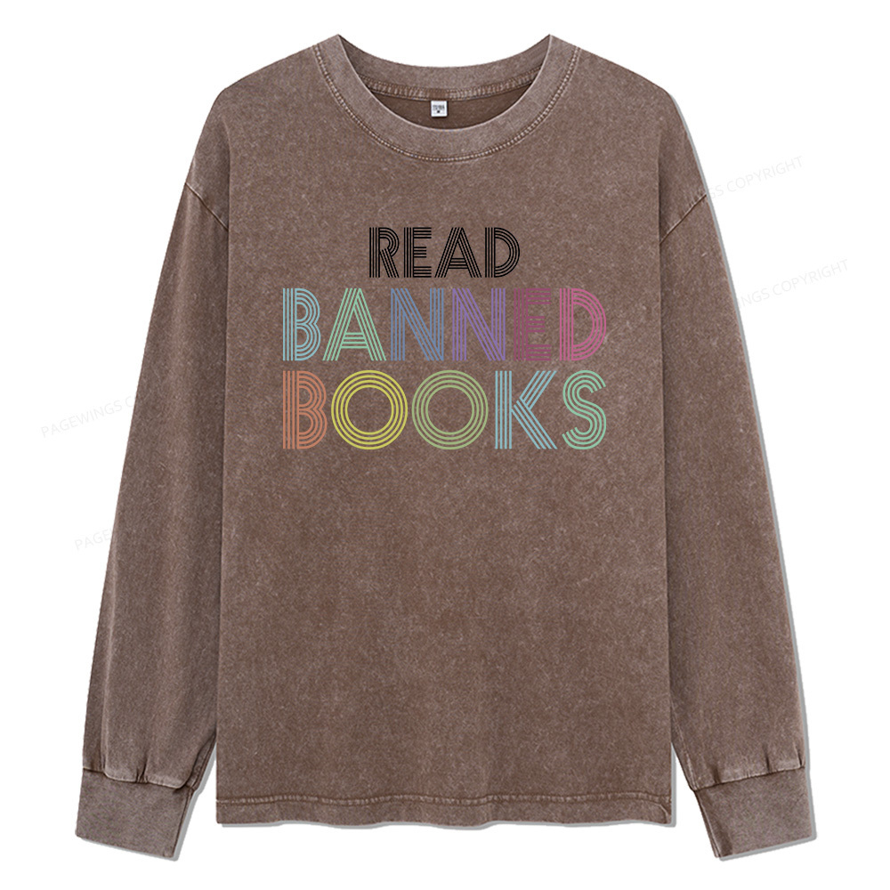 Pagewings Read Banned Books Unisex Washed Long Sleeve T-shirt