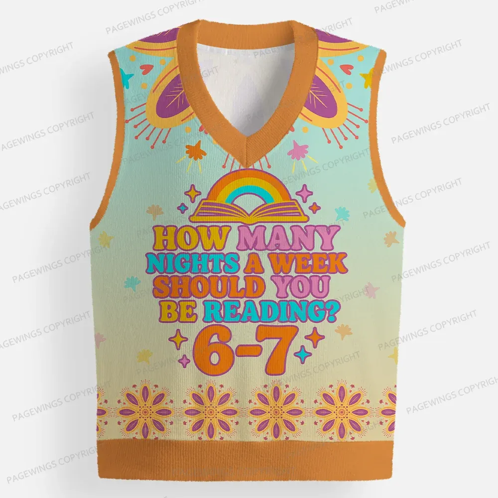 Pagewings How Many Nights A Week Should You Be Reading Unisex V-Neck Ugly Knit Vest