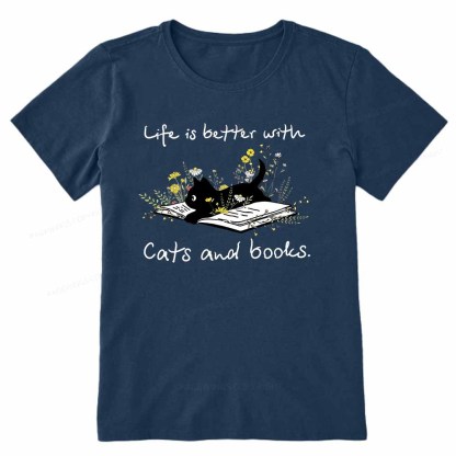 Pagewings Life Is Better With Cats And Books Unisex Classic T-shirt
