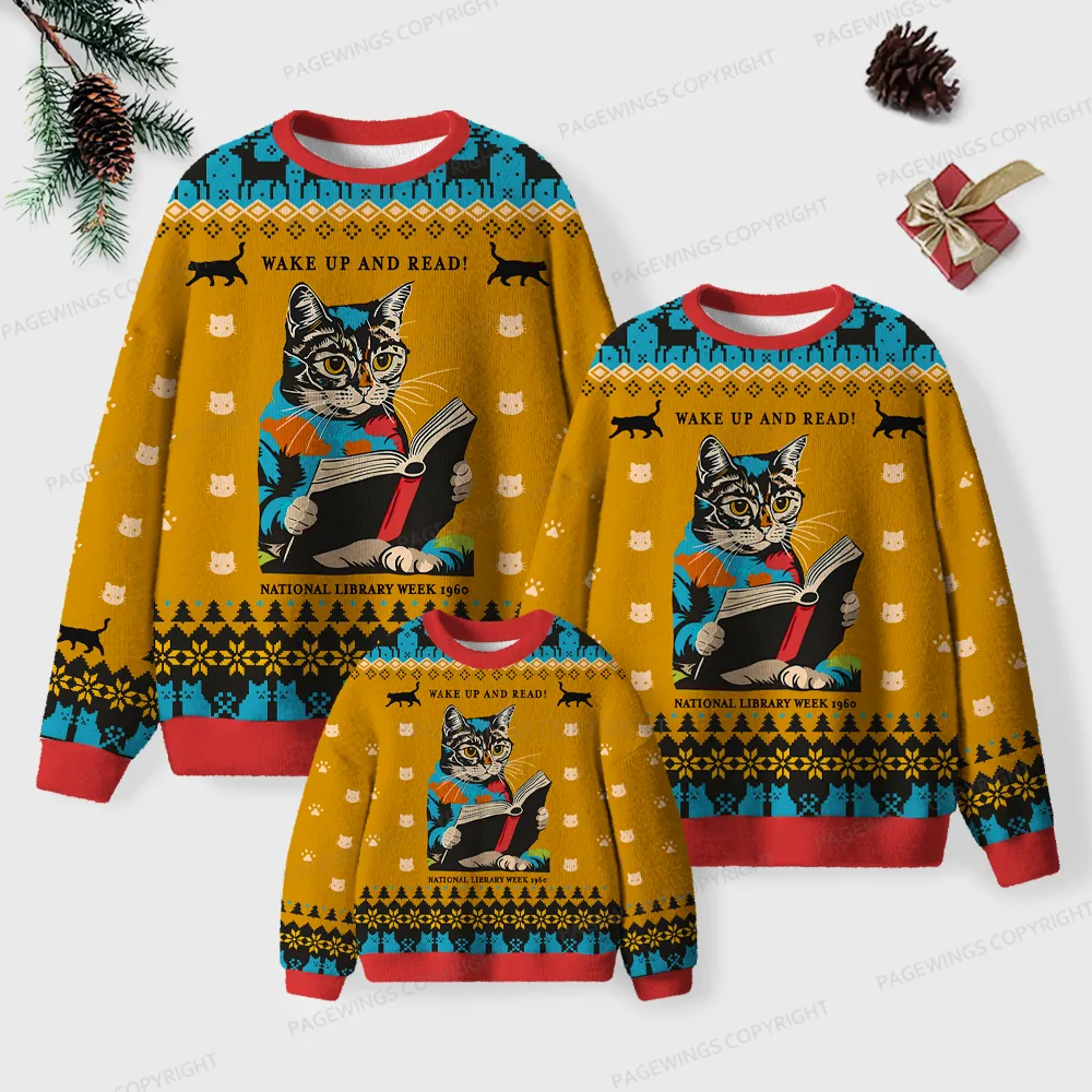 Pagewings Wake Up And Read Unisex Ugly Knit Sweatshirt