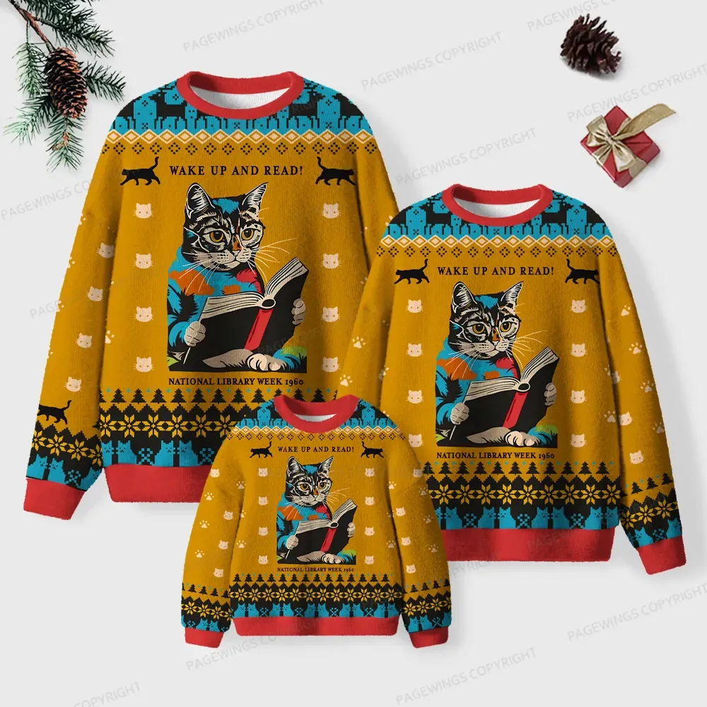 Pagewings Wake Up And Read Unisex Ugly Knit Sweatshirt