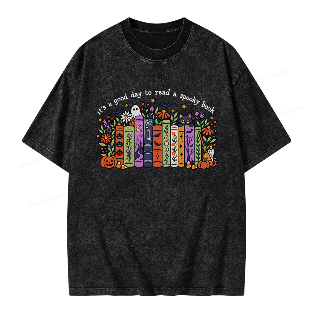 Pagewings Halloween Reading Unisex Washed T-shirt