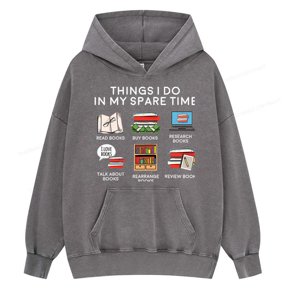 Pagewings Books Reading In My Spare Time Unisex Washed Hoodie