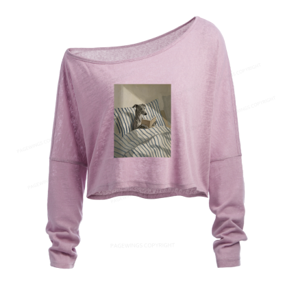 Pagewings Greyhound Dog Slouchy Long Sleeve Off Shoulder T-shirt